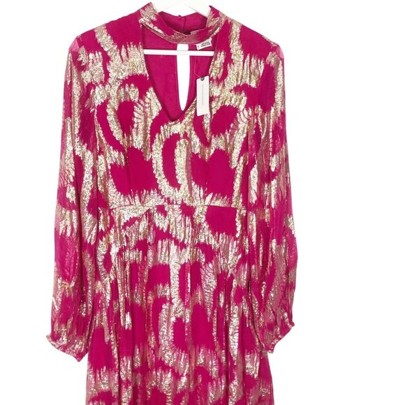 Anthropologie Hemant & Nandita Metallic Maxi Dress Pink & Gold Size 4 NWT $435 - Picture 6 of 13